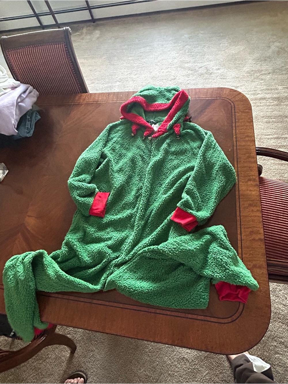Elf Adult XL Hooded Fleece Pajamas
